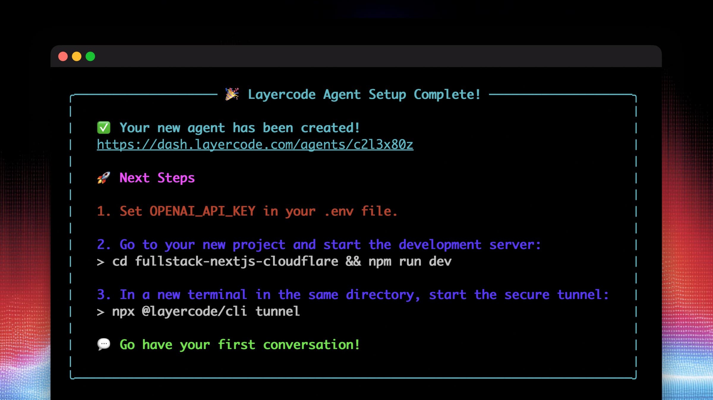 Layercode CLI terminal screenshot